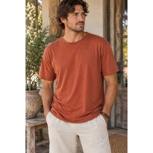 Fair Indigo Men's XL Organic Pima Cotton T Shirt Rust Terracotta Boho Minimalist